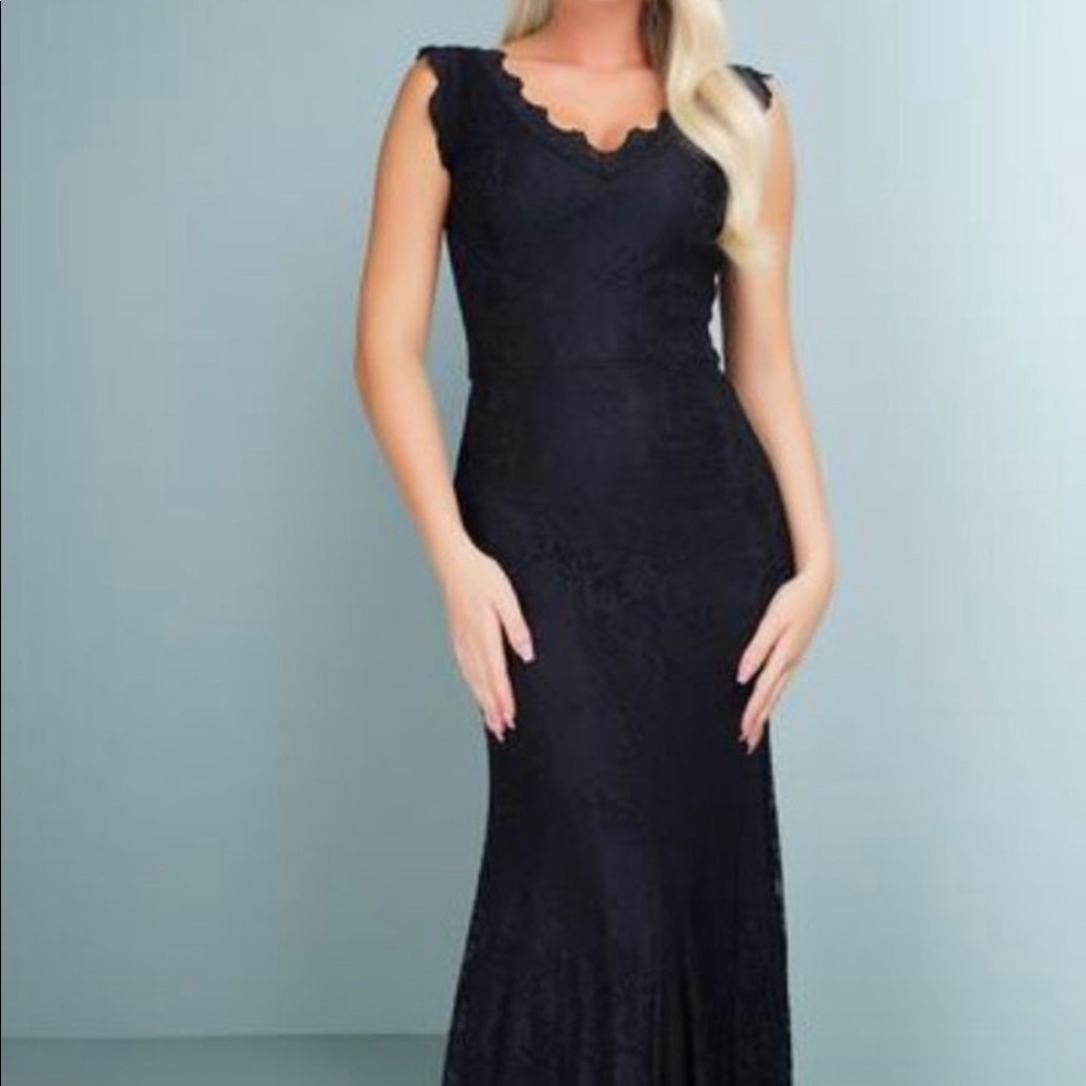 Black lace cap sleeve dress